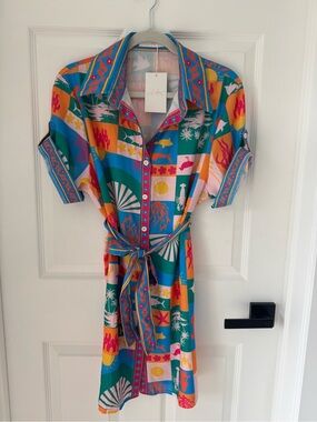 Endless Moon NWT Mini Shirt Dress Tropical Block Print Boutique